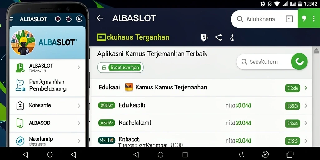 Tampilan antarmuka pengguna aplikasi Kamus Terjemahan ALBASLOT yang sederhana dan fungsional.