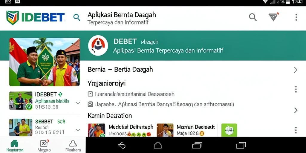 Tampilan antarmuka aplikasi IDEBET dengan berita daerah terkini.