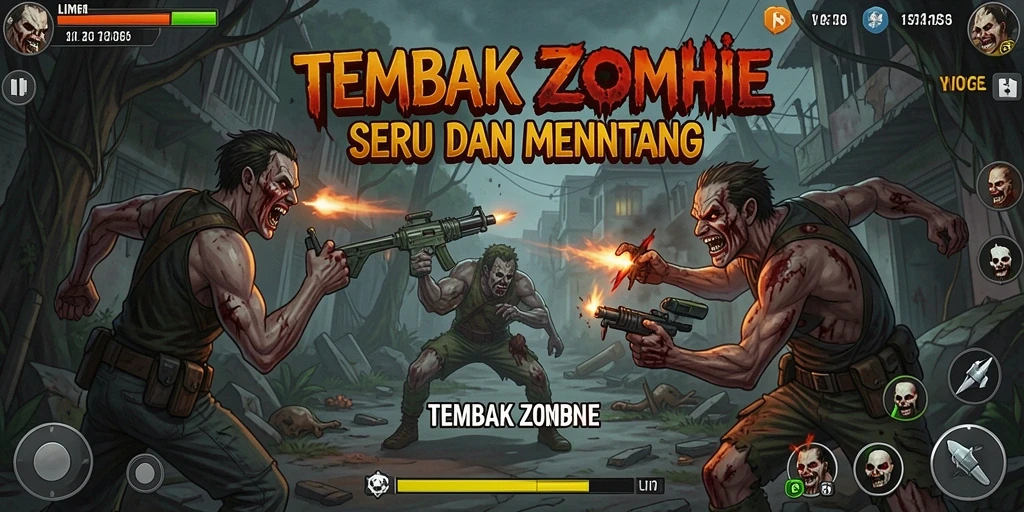 Antarmuka permainan LINETOGEL dengan aksi Tembak Zombie yang mendebarkan.