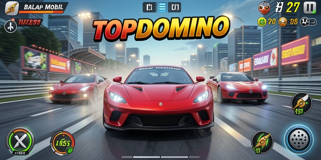 Tampilan antarmuka balap mobil yang menarik dan interaktif di TOPDOMINO.